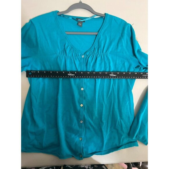 Kenneth Cole Reaction XL Teal Cardigan Sweater Shell Buttons Pinch Pleated - Picture 8 of 8